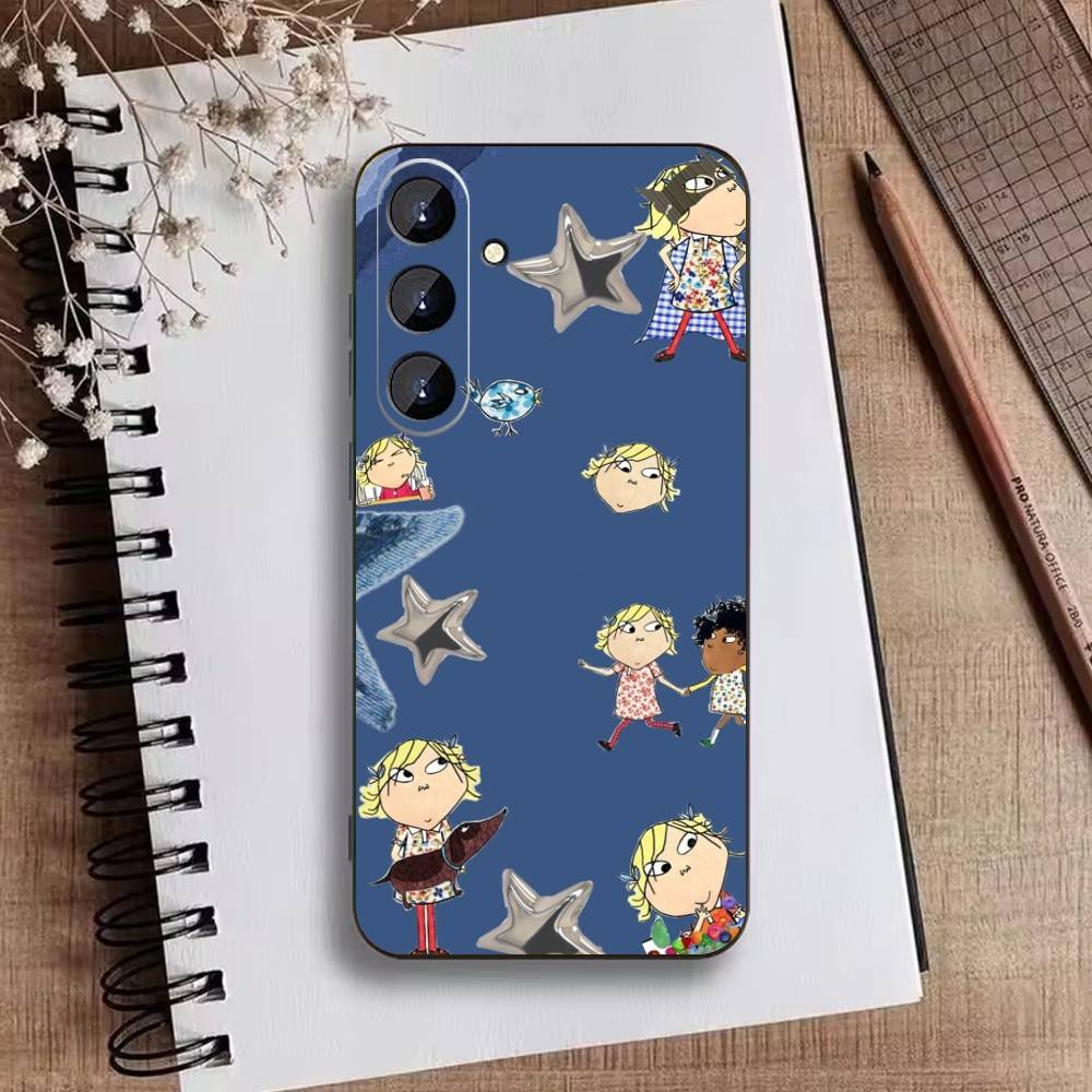 L-Cutting-Fabric Charlie and Lola Cartoon Phone Case For Samsung Galaxy A73,A21s,A22,A31,A52,A53,A71,A41Soft Black Shell