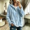 Women Solid Color Button Hooded Velvet Long Sleeve Casual Cardigan Coat