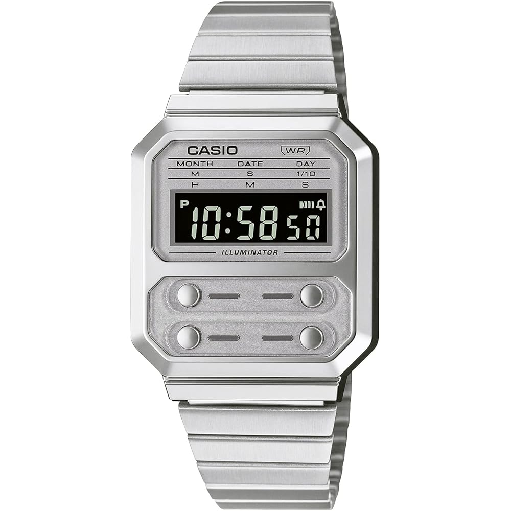 Casio A100WE-7B Digital Watch Retro Design Men s Silver Gray Stainless Steel