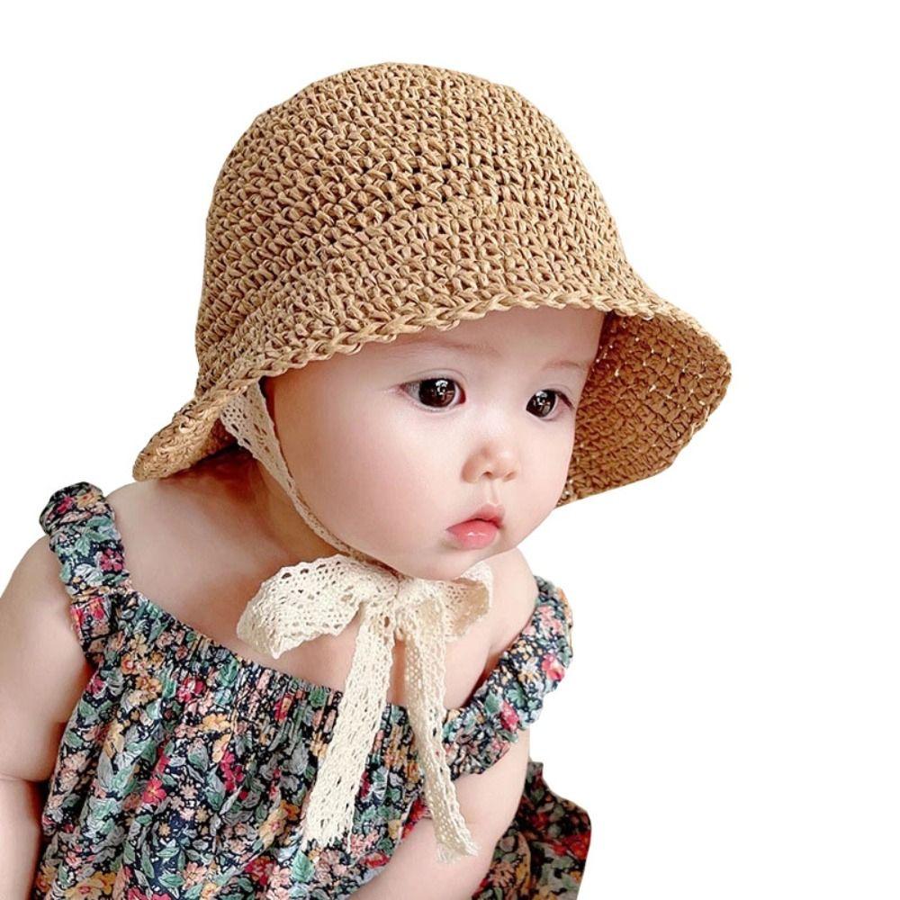 Fashion Princess Sun Protection Straw Cap Beach Hat Lace Baby Hat Panama Cap