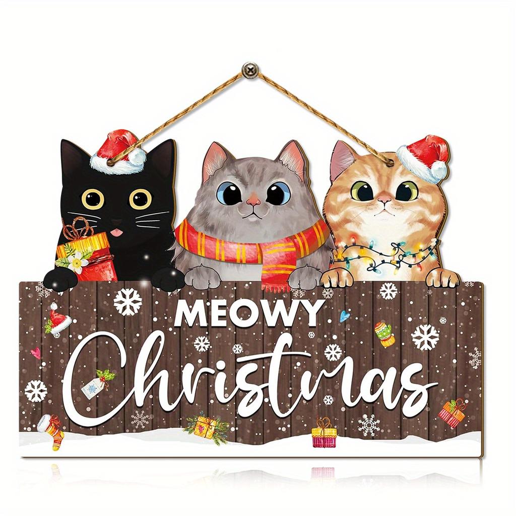 1Pcs Christmas Wooden Cute Cat Pendant Christmas Party Door Christmas Tree Decoration Bedroom Door Decoration Supplies