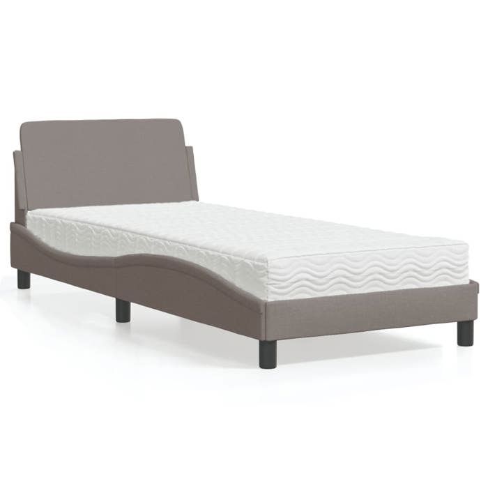 VidaXL Lit avec matelas taupe 90x200 cm tissu, meuble de chambre à coucher, lit simple, cadre de lit incurvé, sommier, lit 3208328