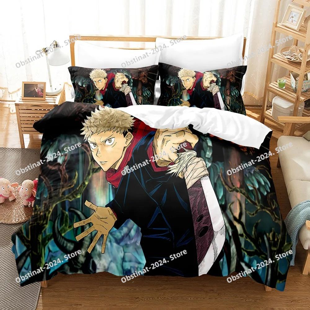 Jujutsu Kaisen Bedding Set Yuji Itadori Gojo Satoru Printed Duvet Cover Sheet Pillowcase Soft Quilt Cover Full Queen King Size