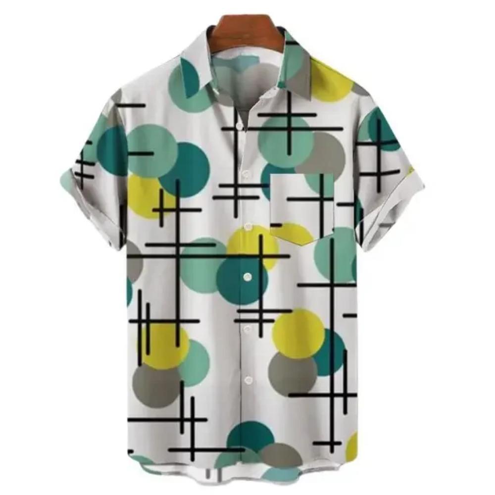 Hawaiian Casual Men's Short Sleeved Shirt, Cartoon Pattern, Retro Fashion Clothing, Retro Style, Summer Vacation, Social Men's Shirt