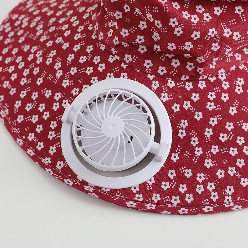 Mens Floppy Hat Anti-UV Solar Fan Cap USB Charging 300MA Current Cooling Fan Hat Floral Design Breathable Sun Cap Sun Protection