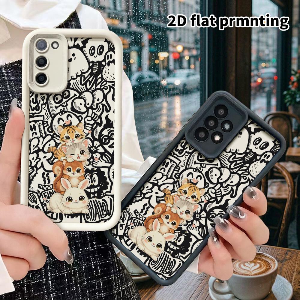 Phone Case: 2D Flat Samsung Galaxy A34 A35 M05 M06 S20 S22 S21 FE Plus 5G Protective Case, Stackable Cute Animals, Christmas and Halloween Gifts