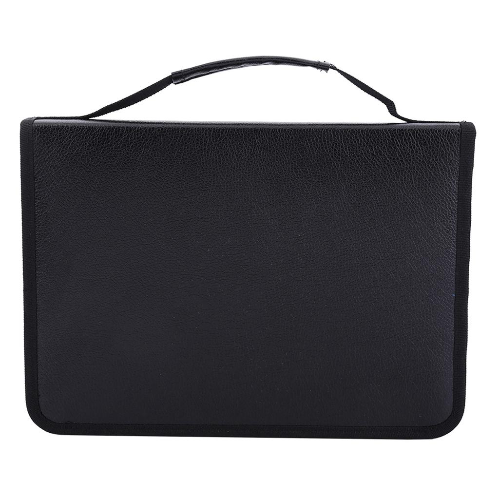 1pc Large Capacity PU Leather Fabric Pencil Case Zipper Pen Bag (Black)