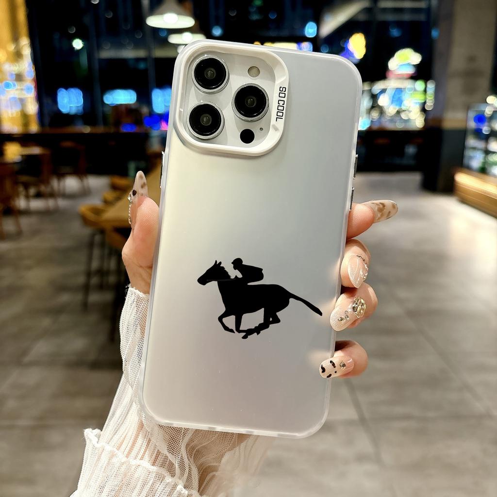 Color Phone Case For iPhone 17 16E 16 11 15 14 Pro MAX 12 13 MINI 7 8 Plus XR SE Silver Plated IMD Cover Protection Horse Art