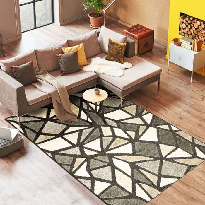 OUTSIDE-IN - Cubism Patterned Rug for Indoor and Outdoor Garden and Terrace 120 X 170 Cm Grey/Brown