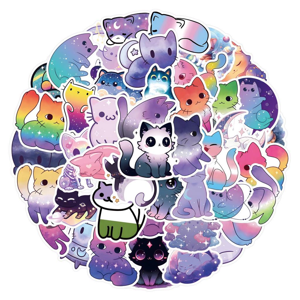 55-Piece Starry Sky Cat Stickers - Cute & Trendy Waterproof Decals for DIY Decoration