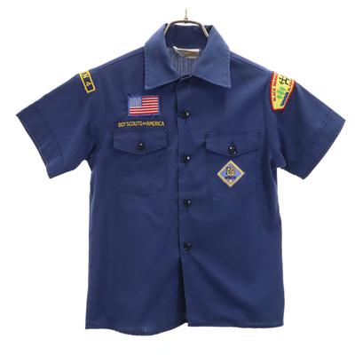 Boyscouts of America 70s 80s Vintage Stars and Stripes Bobcat Patch Short Sleeve Boy Scout Shirt Kid's Used