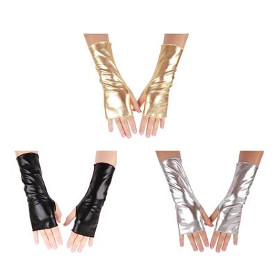 Fingerlose Handschuhe für Damen Atmungsaktiv Glänzend Armstulpe Halloween Kostüm Tanz Accessoire