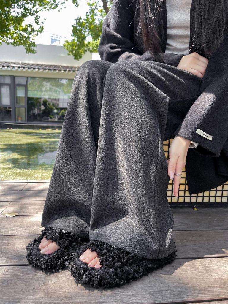 Ai Xuan Grey Acetate Wool Straight Leg Trousers - 2025 Autumn/Winter Women's High-End Narrow Leg Casual Pants
