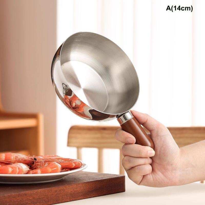 

Кастрюля на одного человека Миска из нержавеющей стали Ручка из орехового дерева Миска для фруктового салата йогурта Инструмент для приготовления завтрака Кухня Ресторан 14cm