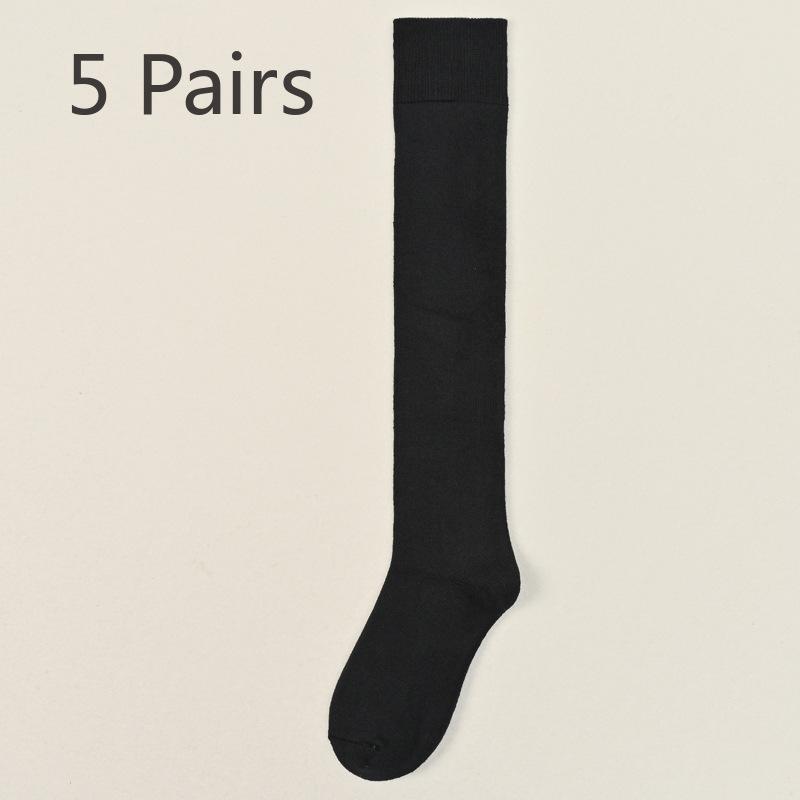 5 Pairs of Men's Winter Solid Color Business Thick Wool Ring Warm Knee Anti Pilling High Socks