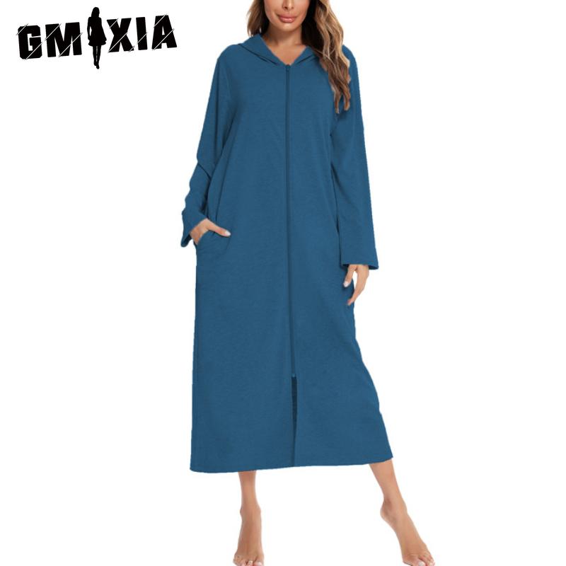 GMXIA Zip Cardigan Spring, Autumn and Winter Pajamas Home Ladies Nightgowns