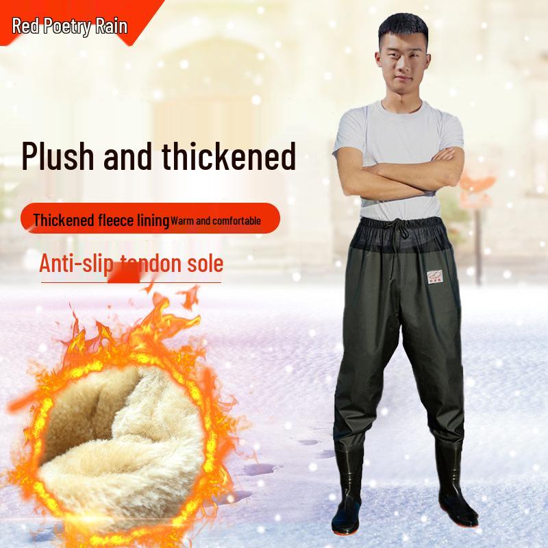 Fleece-Lined Waterproof Fishing Waders - Thickened One-Piece Design