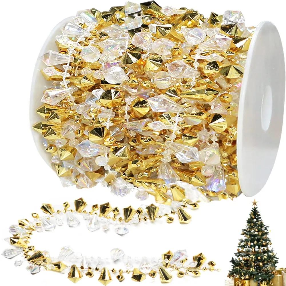 

Transparent Crystal Bead Garland Acrylic Handicraft Crystal Bead String Iridescent Wedding Party Decor Christmas Decorations 5M золотий