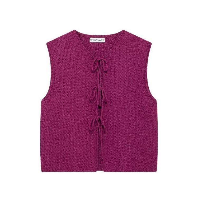 Knitted Top Lace-up Sleeveless Versatile Fashionable Color Solid Vest S