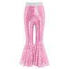 Girls Dance Performance Shiny Sequins Flared Pants Elastic Waistband Bell Bottom Trousers