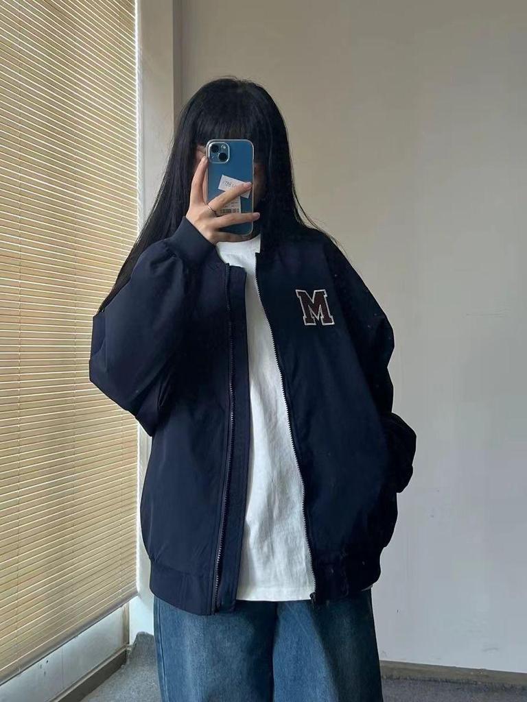 Retro Lockere Partner Baseballjacke: Plus Samt, Vielseitiger College-Stil, für kühlere Jahreszeiten