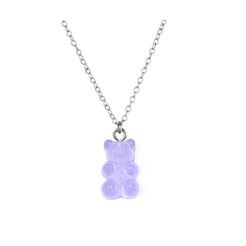 Handmade 11 Colors Candy Cartoon Bear Chokers Chain Necklaces Cute Jelly Pendant For Women&Girl Daily Jewelry Party Gifts