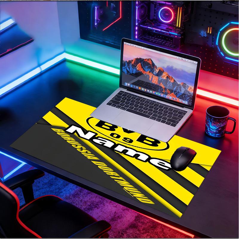 Custom Name Personalized Borussia Dortmund Pattern Mousepad, Laptop PC Desk Mat, Decorative Desk Mat for Home Keyboard Pad Gift