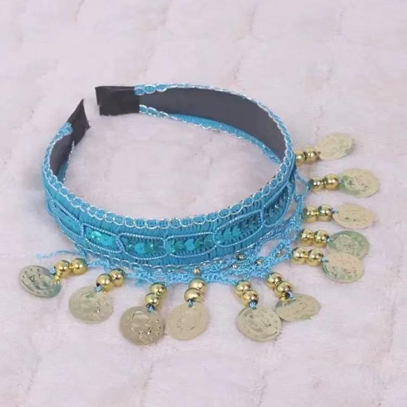Ethnic Retro Belly Dance Headband With Red Sequin Coin Fringe Personalized Decorative Headpiece For Dance Performances