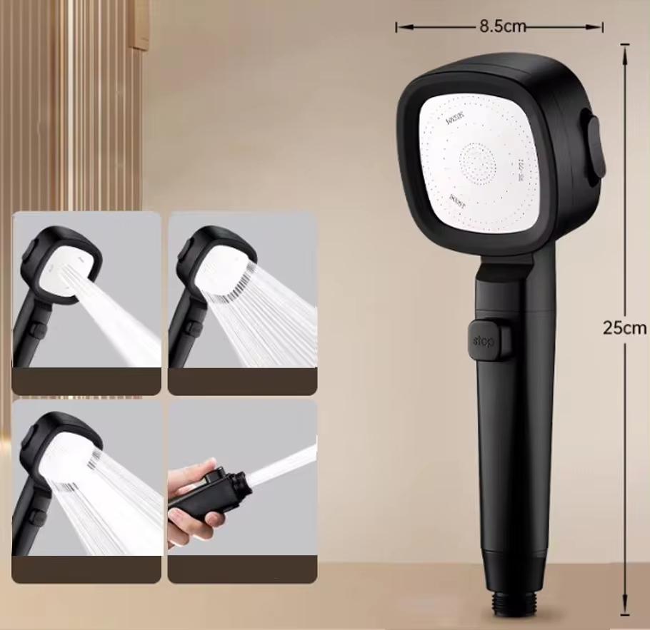 2024 Nowy domowy kwadratowy wielofunkcyjny filtr prysznicowy 3-biegowy przełącznik 1 przycisk zatrzymanie wody materiały górne ręczny spryskiwacz