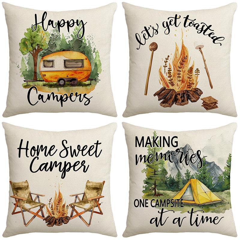 Plant Letter Print Pillow, Sofa Pillow Cover, Car Waist Protector, Bedside Cushion Cover, Cartoon Hand-painted Pillow