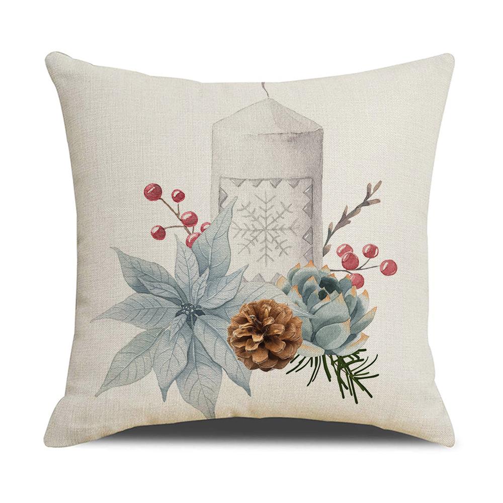 Simple Watercolor Christmas Pillow Cover Linen Printed Holiday Pillow Cartoon Pillow Cover