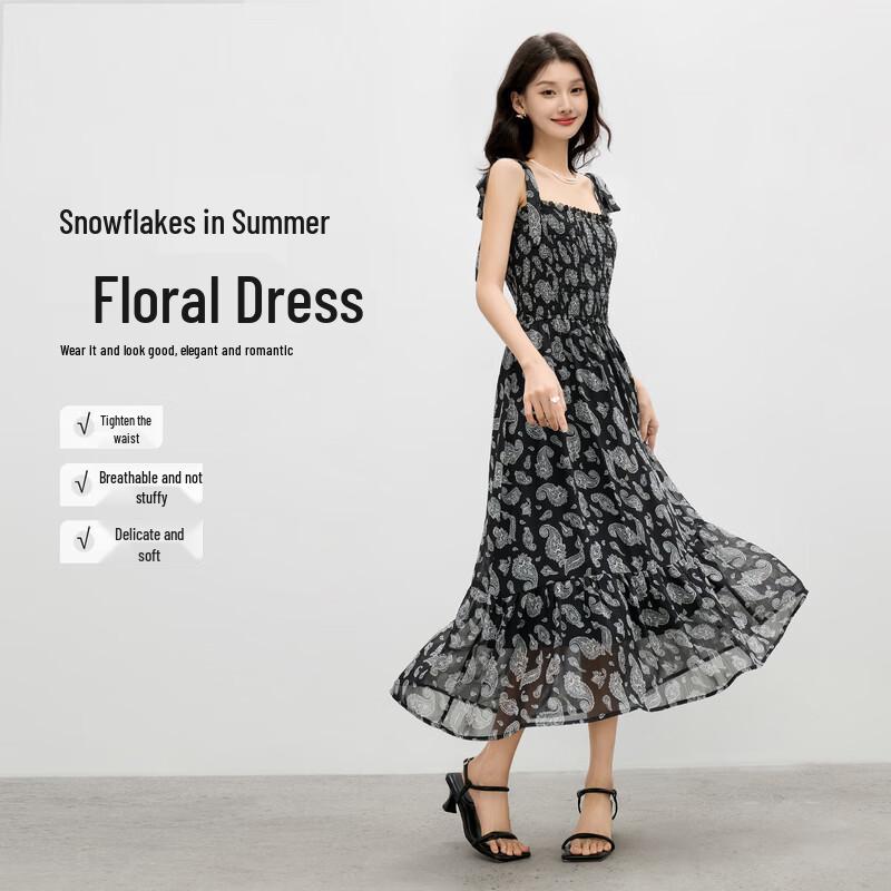 Elegant Square Collar Floral Print A-Line Dress XL