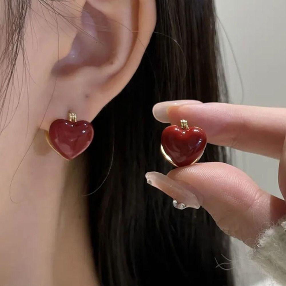 Dripping Oil Simple Glaze Korean Style Earrings Heart Ear Buckle Women Jewelry Enamel Stud Earrings