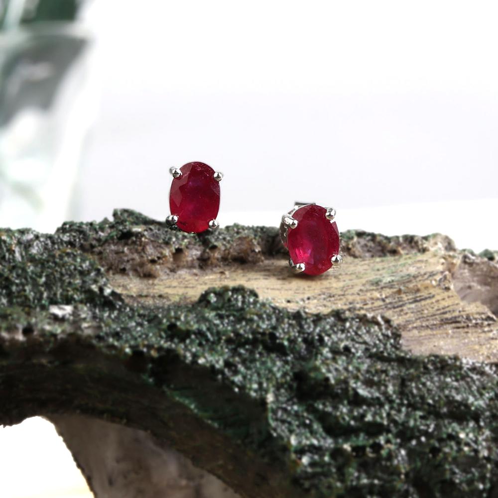 Simple Design 925 Sterling Silver Stud Earrings Natural Filled Ruby Oval 5*7mm Real Gemstones Fine Jewelry for Women's Birthday Gift