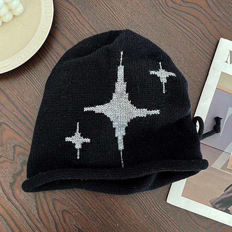 Woman Loose Beanie Hat Casual Drawstring Design Pile Hat Female Streetwear Outdoor Fashion Winter Knitted Hat