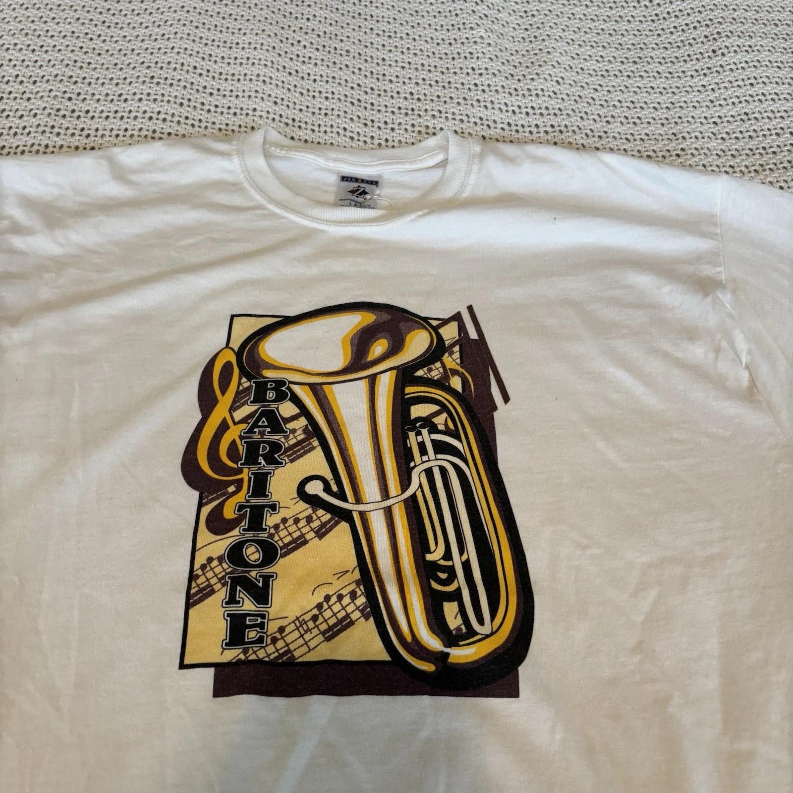

Vintage Jazz Band T Shirt White Tuba Saxophone Tee Y2K Mens Large M