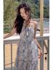 Elegant French Style Floral Spaghetti Strap Long Dress - Summer Slimming Resort Wear