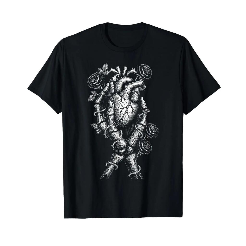 Skeleton Anatomical Heart Dark Romance Alt Grunge Emo T Shirt vintage Washed designer clothes fashion graphic Casual Unisex