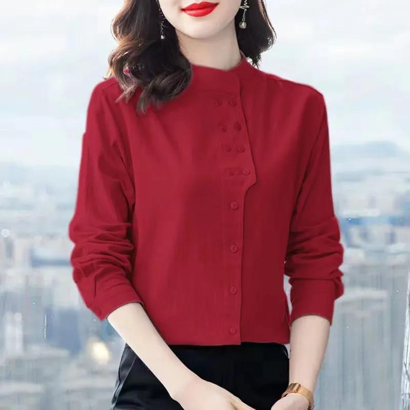 Women's Breathable Solid Color Small Shirt Buttons Casual Tops