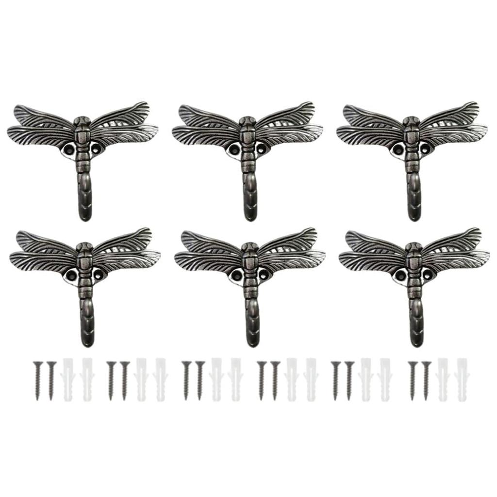 6 Pack Dragonfly Decorative Wall Hooks Decorative Mounted Hanger Vintage Coat Hooks for Coat Towel Robe Clothes Hats Bags Keys