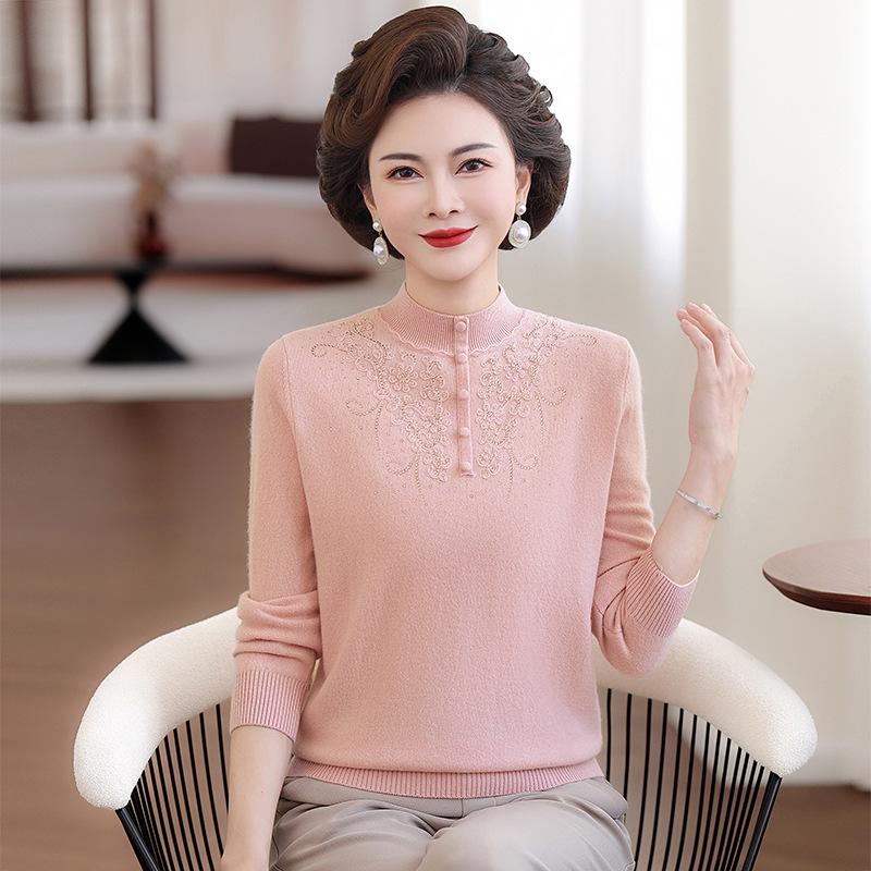 100% Wool Winter Sweater: New 2026 Style for Mom, Middle-Aged & Elderly Women's Warm Knit Top