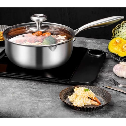Small, Deep, Non-stick Frying Pan with Lid, 18cm/20cm/22cm/24cm Stainless Steel, Non-stick, Lightweight, Easy To Clean, Compatible with All Heat Sourc