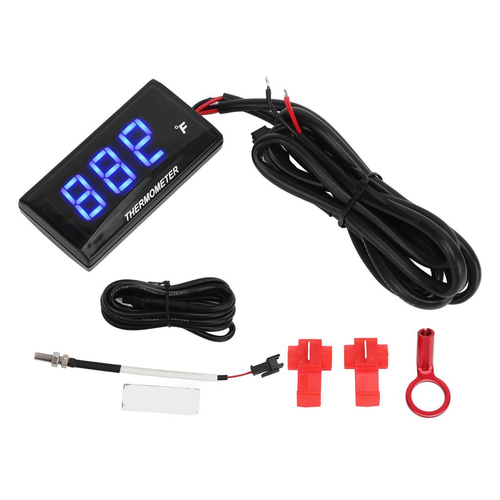 Termometro LCD per Moto Sottile Impermeabile Misuratore Temperatura Acqua con Adattatore Candela 10MM 12V