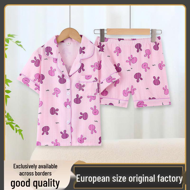 European/American Cartoon Print Girls Short-Sleeve Pajama Set - Summer Children s Homewear 120cm
