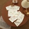 Baby And Children'S Clothing Infant Crinkled Cotton Set Seamless Home Wear Infant Clothes Air-Conditioning Suit Two-Piece Set