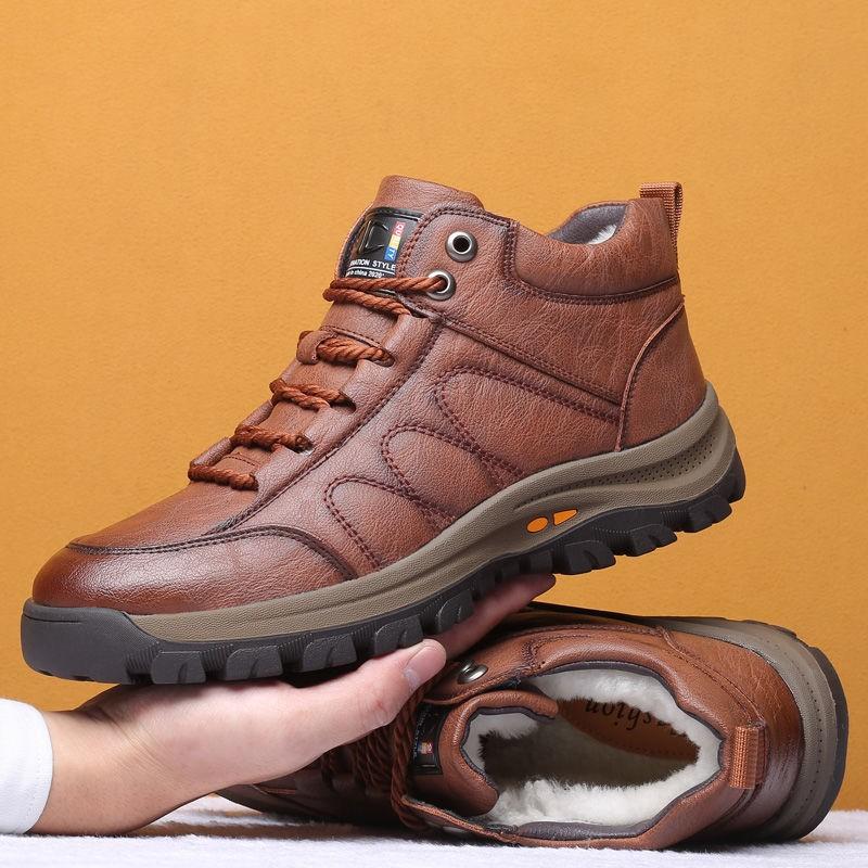 Mingfu men's cotton shoes high-top thickened warm and non-slip high-tube men's cotton shoes winter wear-resistant thick-soled men's casual cotton shoe