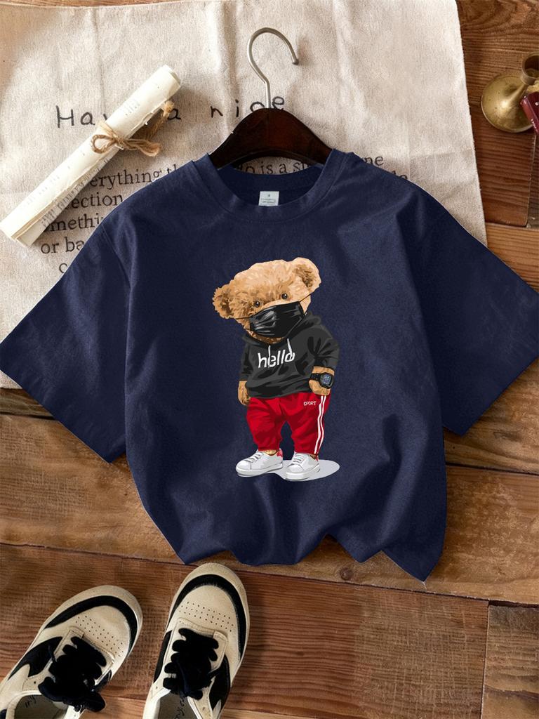 Bear Wearing Mask Printing TShirt Womens Basics ONeck T Shirts Comfortable Loose Short Sleeve Tops Summer Soft Woman Clothes