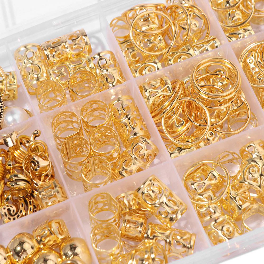 217Pcs Dread Locks Hollow Out Hair Ring Metal Cuff Clips Hair Braid Tubes for Braids