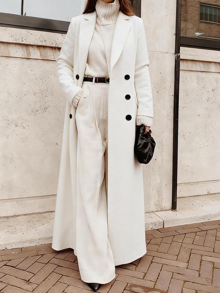Women's Casual Long Pure Color Wool Coat - Autumn Winter Collection