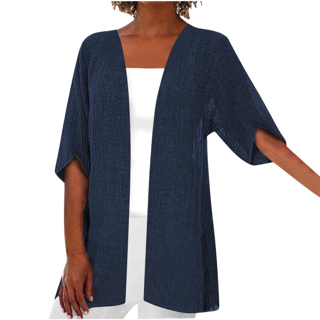Women's Summer Cardigans Plus Size Short Sleeve Half Loose Cover Up Open Front Stretch Blouse Wrap Outwear Top